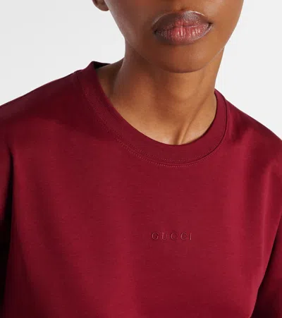 Gucci Logo-embroidered Crew-neck T-shirt In Red