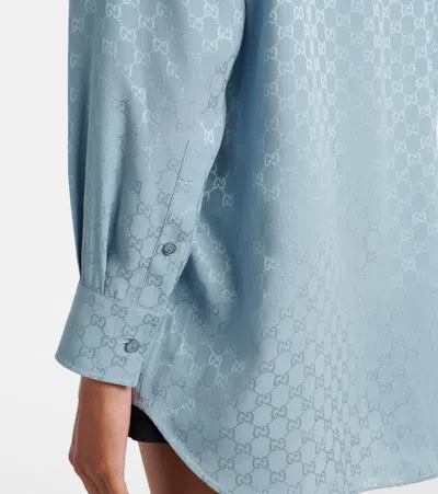 Gucci Womens Aqueous Monogram Relaxed-fit Silk Shirt In Blue
