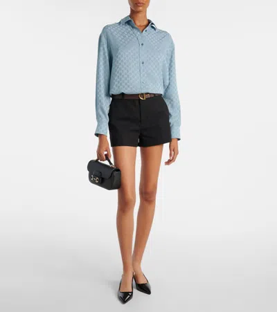 Gucci Womens Aqueous Monogram Relaxed-fit Silk Shirt In Blue