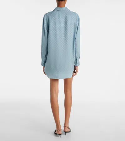 Gucci Womens Aqueous Monogram Relaxed-fit Silk Shirt In Blue