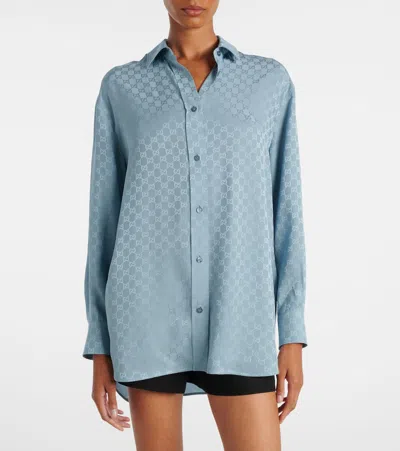 Gucci Womens Aqueous Monogram Relaxed-fit Silk Shirt In Blue