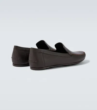 Manolo Blahnik Alder Leather Loafers In Brown