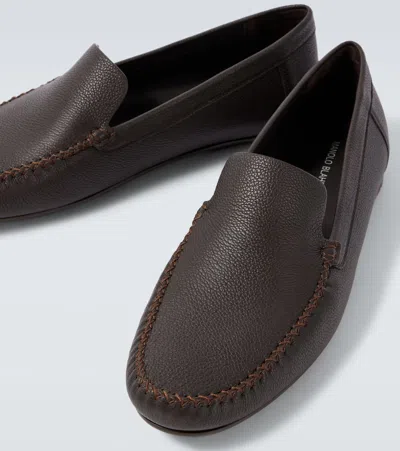 Manolo Blahnik Alder Leather Loafers In Brown