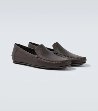 Manolo Blahnik Alder Leather Loafers In Brown