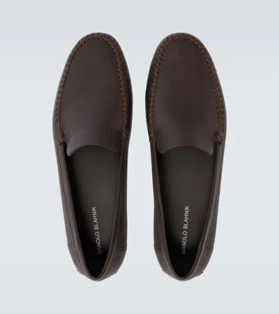 Manolo Blahnik Alder Leather Loafers In Brown