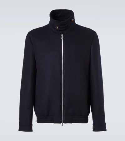 Brunello Cucinelli Blue Double Wool Flannel Bomber Jacket