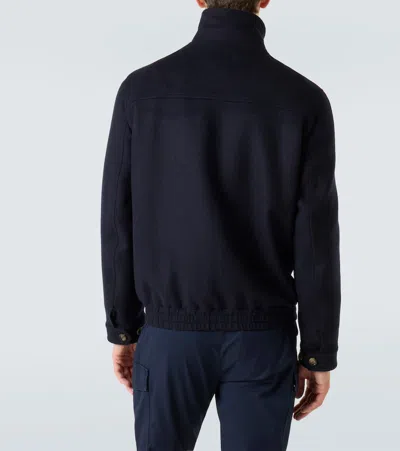 Brunello Cucinelli Blue Double Wool Flannel Bomber Jacket