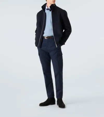 Brunello Cucinelli Blue Double Wool Flannel Bomber Jacket