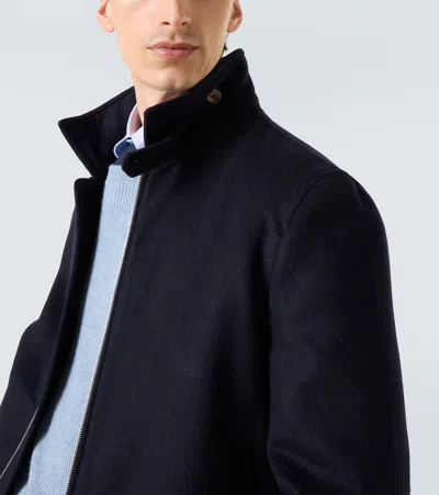 Brunello Cucinelli Blue Double Wool Flannel Bomber Jacket