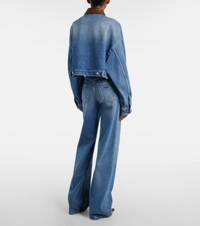 Prada Cropped Leather-trimmed Denim Jacket
