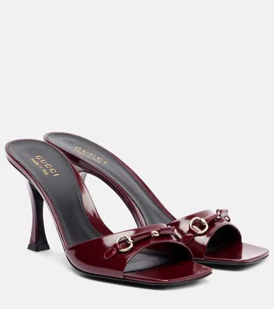 Gucci Leather Mules Featuring Glossy Finish And Open Toe In Burgundy
