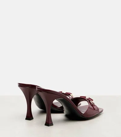 Gucci Leather Mules Featuring Glossy Finish And Open Toe In Burgundy