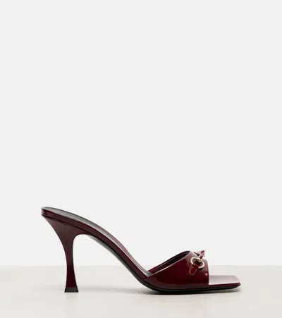 Gucci Leather Mules Featuring Glossy Finish And Open Toe In Burgundy