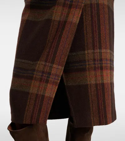 Polo Ralph Lauren Plaid Wool-blend Midi Skirt In Brown