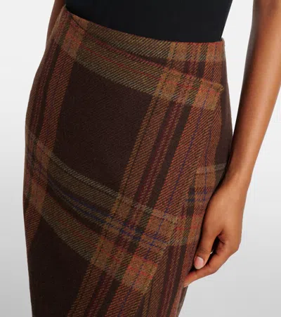 Polo Ralph Lauren Plaid Wool-blend Midi Skirt In Brown