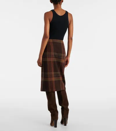 Polo Ralph Lauren Plaid Wool-blend Midi Skirt In Brown