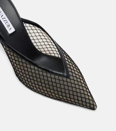 Aquazzura Bisous 85 Leather-trimmed Mesh Point-toe Mules