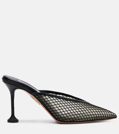 Aquazzura Bisous 85 Leather-trimmed Mesh Point-toe Mules