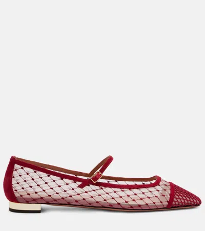 Aquazzura Juliette Suede-trimmed Mary Jane Flats