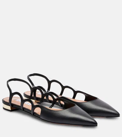 Aquazzura Endless Love Leather Slingback Flats In Black