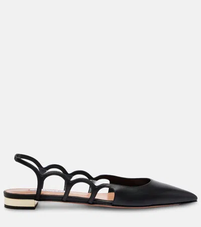 Aquazzura Endless Love Leather Slingback Flats In Black