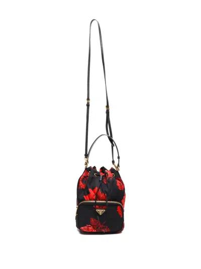 Pre-owned Prada 2020s Floral-print Quilted Shoulder Bag In Black