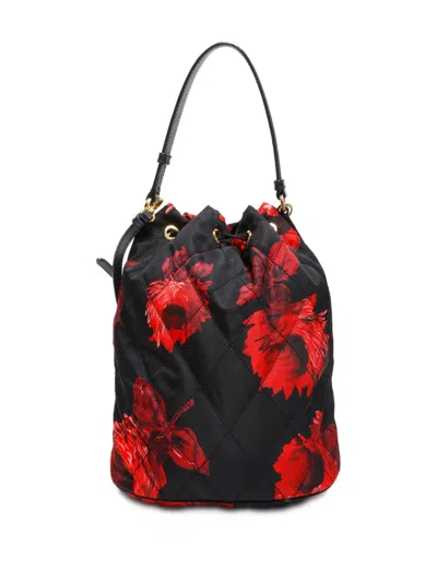 Pre-owned Prada 2020s Floral-print Quilted Shoulder Bag In Black