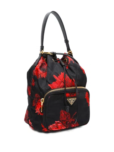 Pre-owned Prada 2020s Floral-print Quilted Shoulder Bag In Black