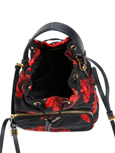 Pre-owned Prada 2020s Floral-print Quilted Shoulder Bag In Black