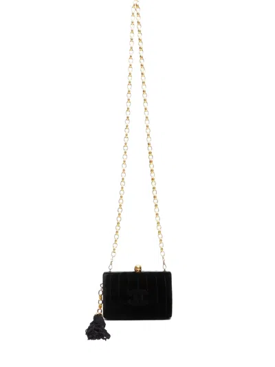 Pre-owned Chanel 1994-1996 Velvet Cc-mark Shoulder Bag In Black