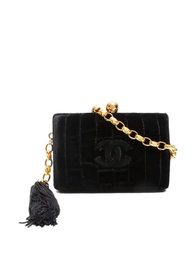 Pre-owned Chanel 1994-1996 Velvet Cc-mark Shoulder Bag In Black