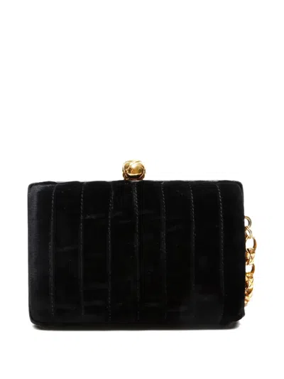 Pre-owned Chanel 1994-1996 Velvet Cc-mark Shoulder Bag In Black