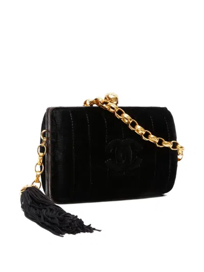 Pre-owned Chanel 1994-1996 Velvet Cc-mark Shoulder Bag In Black