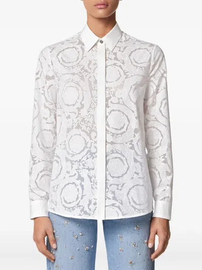 Versace Barocco-jacquard Button-up Shirt In White