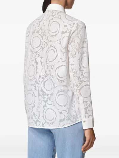 Versace Barocco-jacquard Button-up Shirt In White
