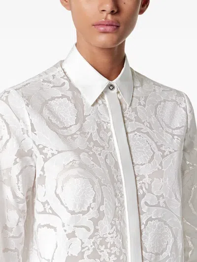 Versace Barocco-jacquard Button-up Shirt In White