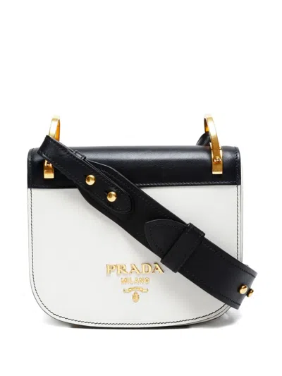 Pre-owned Prada 2017-2020s Panelled Leather Shoulder Bag In White