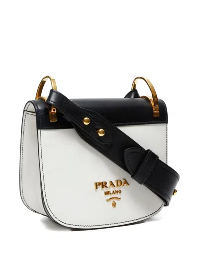 Pre-owned Prada 2017-2020s Panelled Leather Shoulder Bag In White