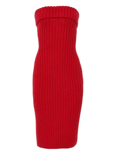Carolina Herrera Ribbed-knit Midi Dress In Red