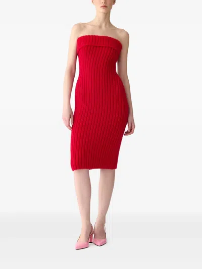 Carolina Herrera Ribbed-knit Midi Dress In Red