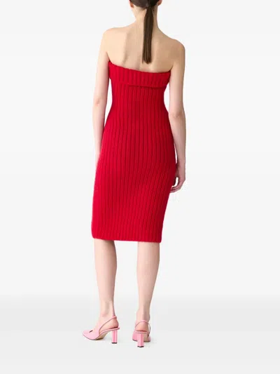 Carolina Herrera Ribbed-knit Midi Dress In Red