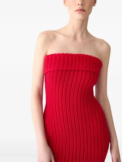 Carolina Herrera Ribbed-knit Midi Dress In Red