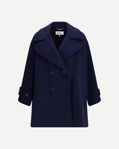 Chloé Structured Double-breasted Jacket Notched Lapels In Blue