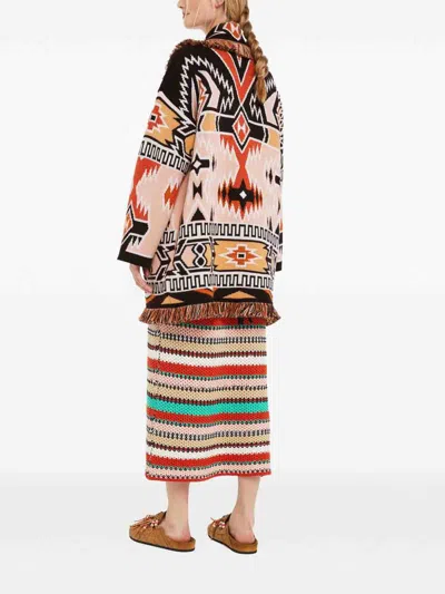 Alanui Geometric Roots Cardigan With Vibrant Fringe Trims