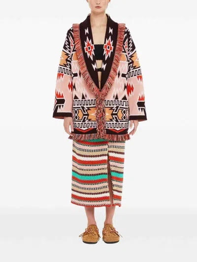 Alanui Geometric Roots Cardigan With Vibrant Fringe Trims