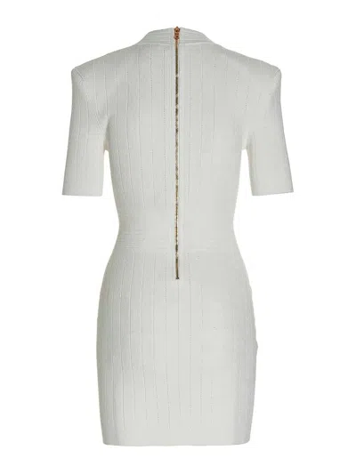 Balmain Logo Button Knit Dress In Neutral