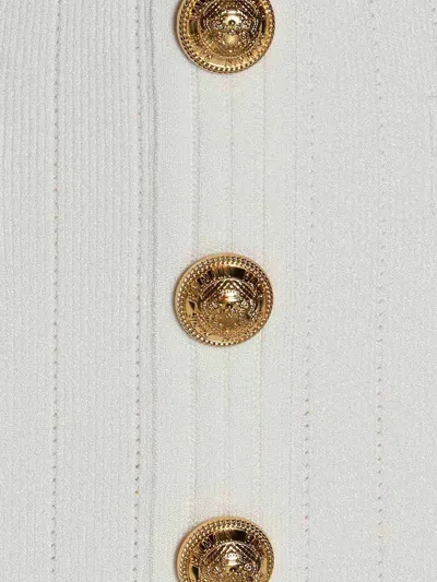 Balmain Logo Button Knit Dress In Neutral