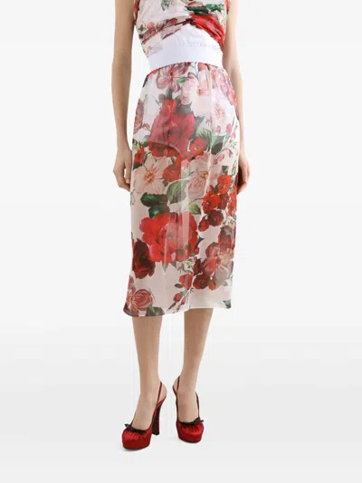 Dolce & Gabbana Rose-print Chiffon Calf-length Skirt