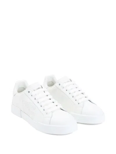 Dolce & Gabbana Women Portofino Low-top Leather Sneakers With Lateral Monogram In White