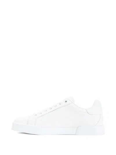 Dolce & Gabbana Women Portofino Low-top Leather Sneakers With Lateral Monogram In White